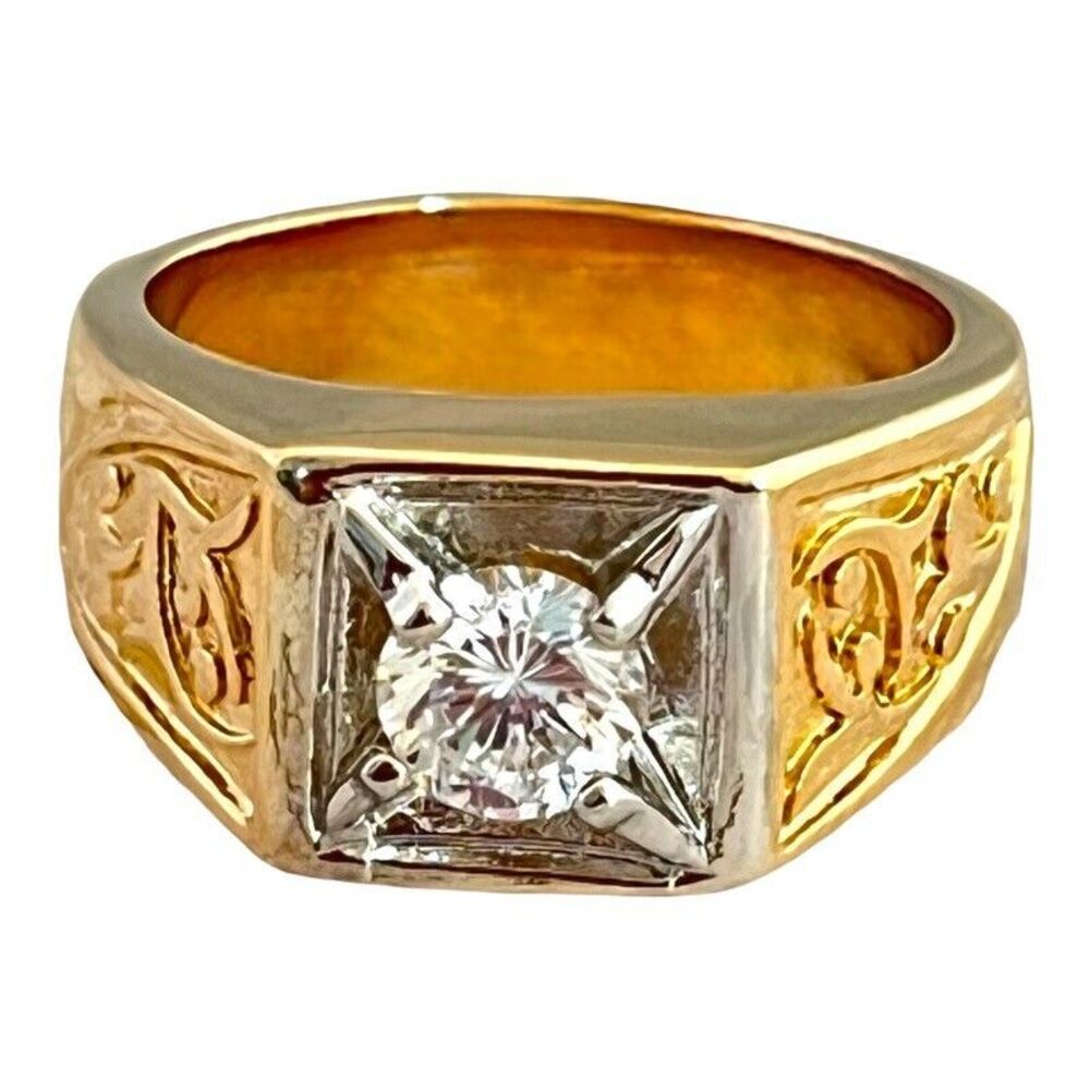 Vintage 1980s Cubic Zirconia Ring Two Tone 18K Gold Plate Size 11 - 14B